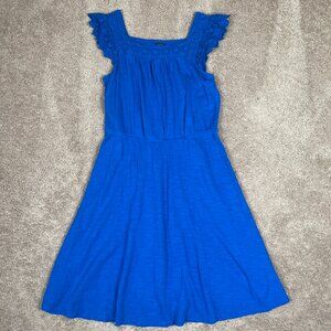 Talbots Dress Womens L Petite Blue Eyelet Flutter Sleeve Boho Resort Career